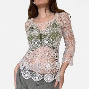 Cream crochet open knit boho long sleeve